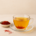 Cup of saffron tea with threads and lemon
